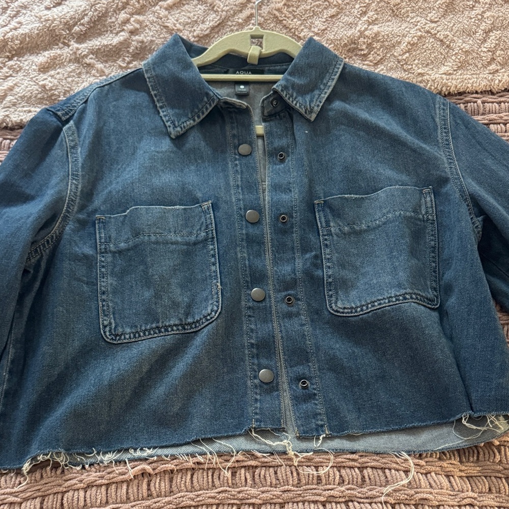Aqua Indigo Cropped Denim Jacket with Patch Pockets